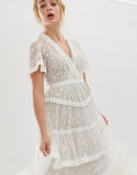 Needle & Thread embroidered lace tiered maxi dress in ivory