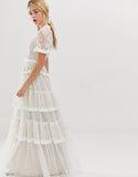 Needle & Thread embroidered lace tiered maxi dress in ivory